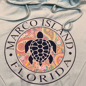 Pacific Co Women Large Marco‎ Island Florida Long Sleeve Hoodie Blue Sweater